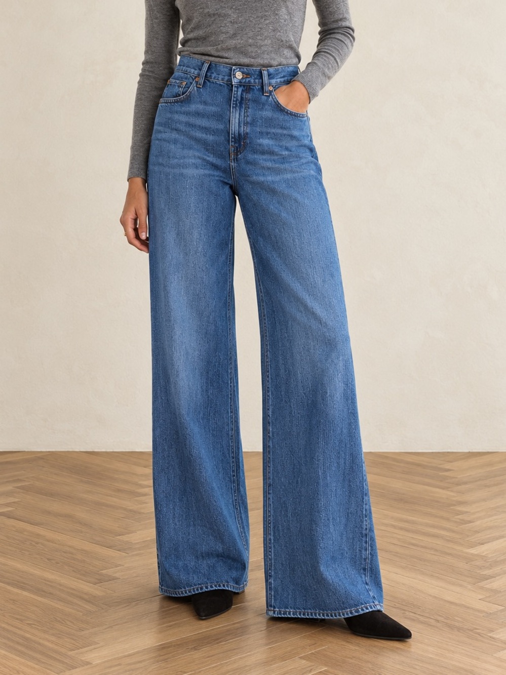 7 For All Mankind High Rise Wide Leg Trouser Jeans Medium Blue 30